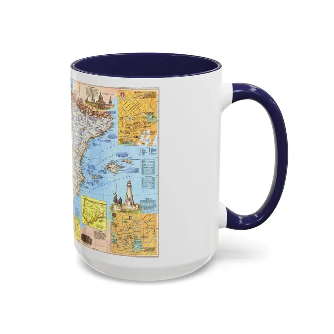 Spain and Portugal - A Traveller's Map 1 (1984) (Map) Accent Coffee Mug - Go Mug Yourself