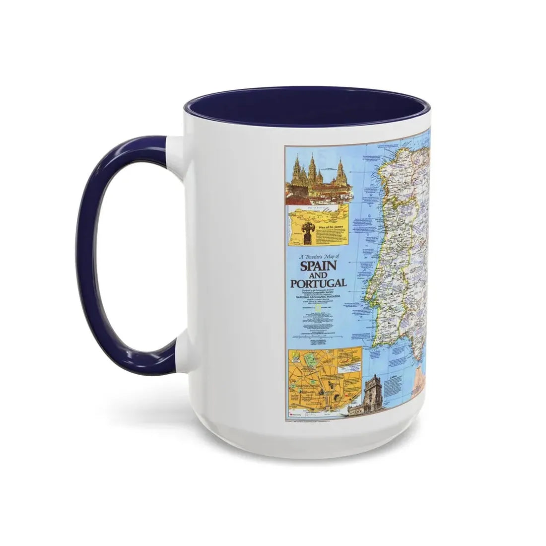 Spain and Portugal - A Traveller's Map 1 (1984) (Map) Accent Coffee Mug - Go Mug Yourself