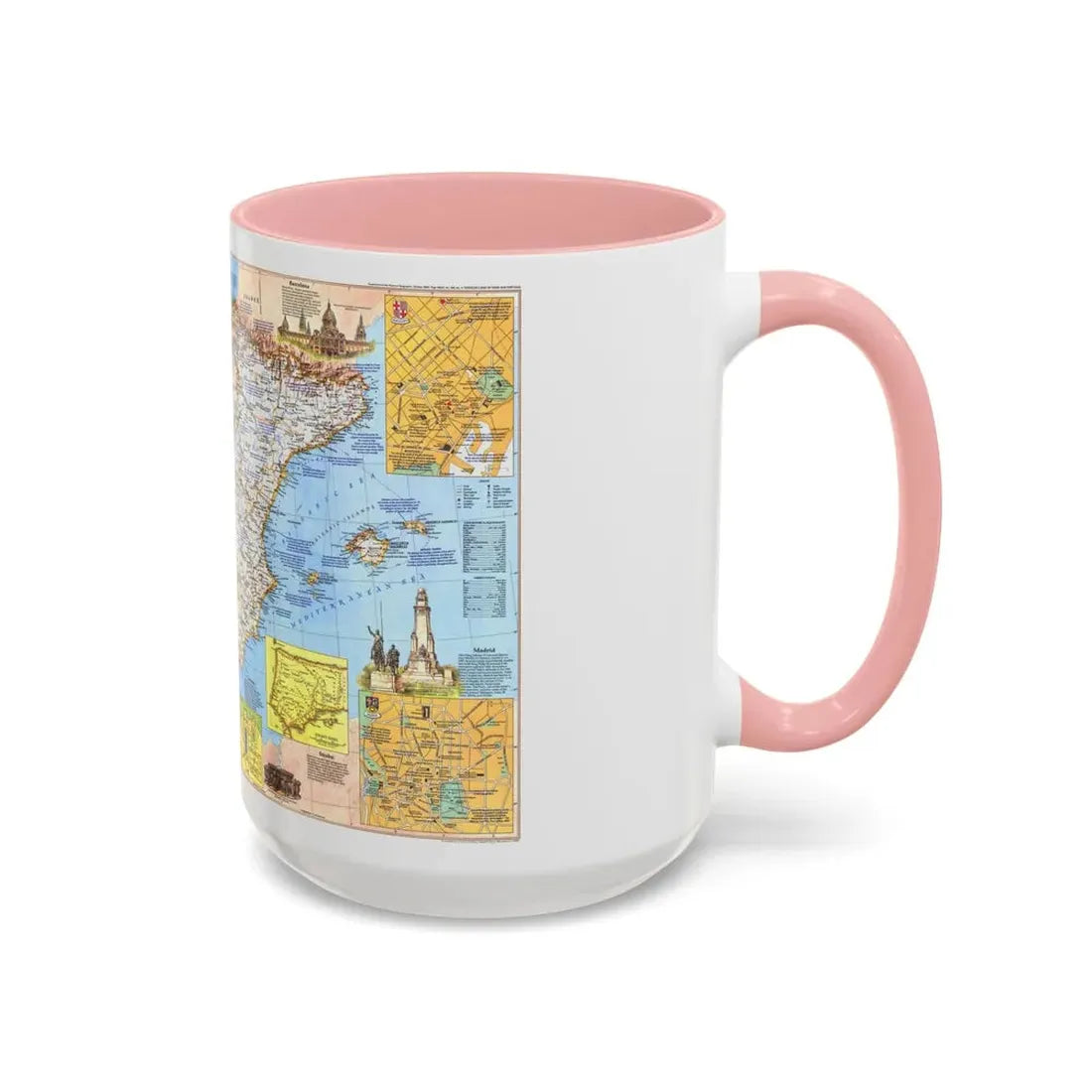 Spain and Portugal - A Traveller's Map 1 (1984) (Map) Accent Coffee Mug - Go Mug Yourself