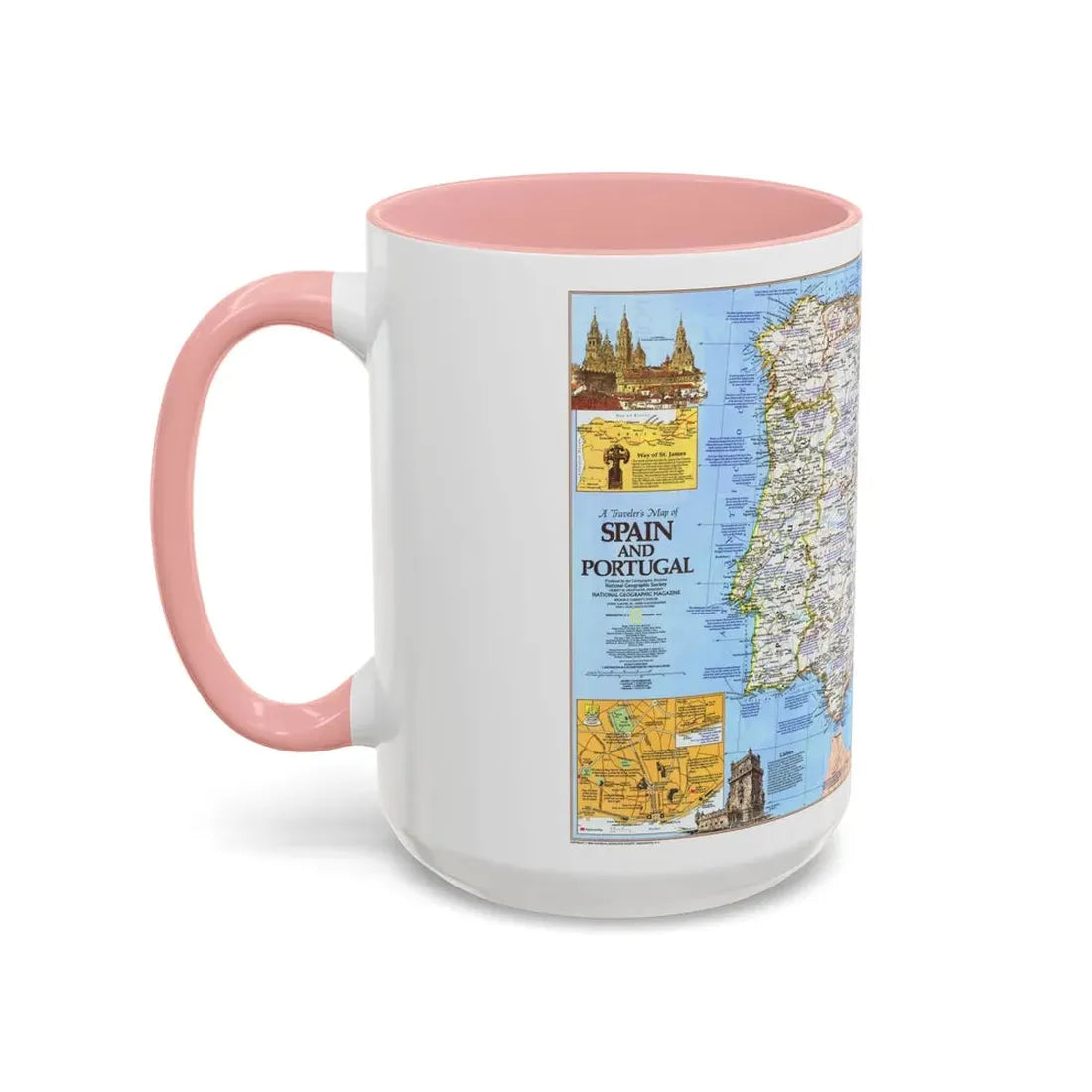 Spain and Portugal - A Traveller's Map 1 (1984) (Map) Accent Coffee Mug - Go Mug Yourself