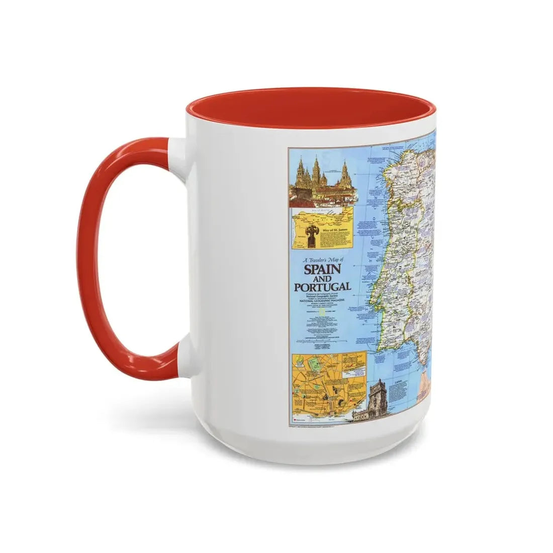 Spain and Portugal - A Traveller's Map 1 (1984) (Map) Accent Coffee Mug - Go Mug Yourself