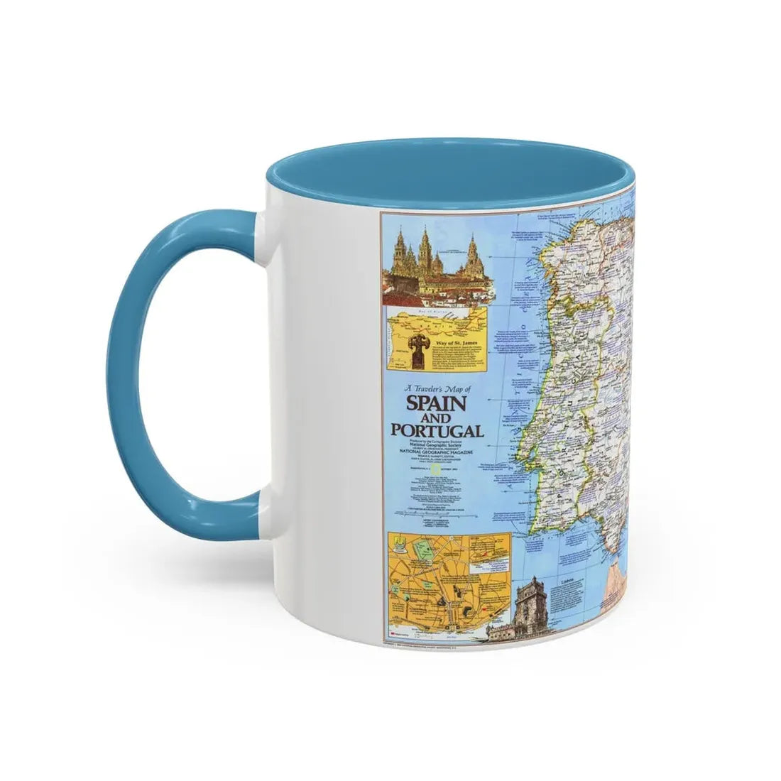 Spain and Portugal - A Traveller's Map 1 (1984) (Map) Accent Coffee Mug - Go Mug Yourself
