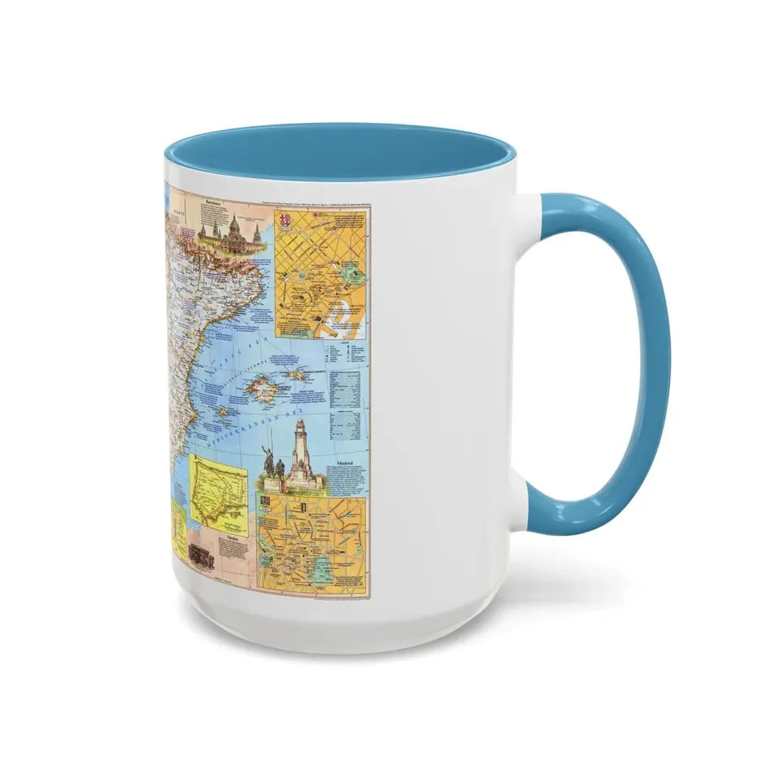 Spain and Portugal - A Traveller's Map 1 (1984) (Map) Accent Coffee Mug - Go Mug Yourself