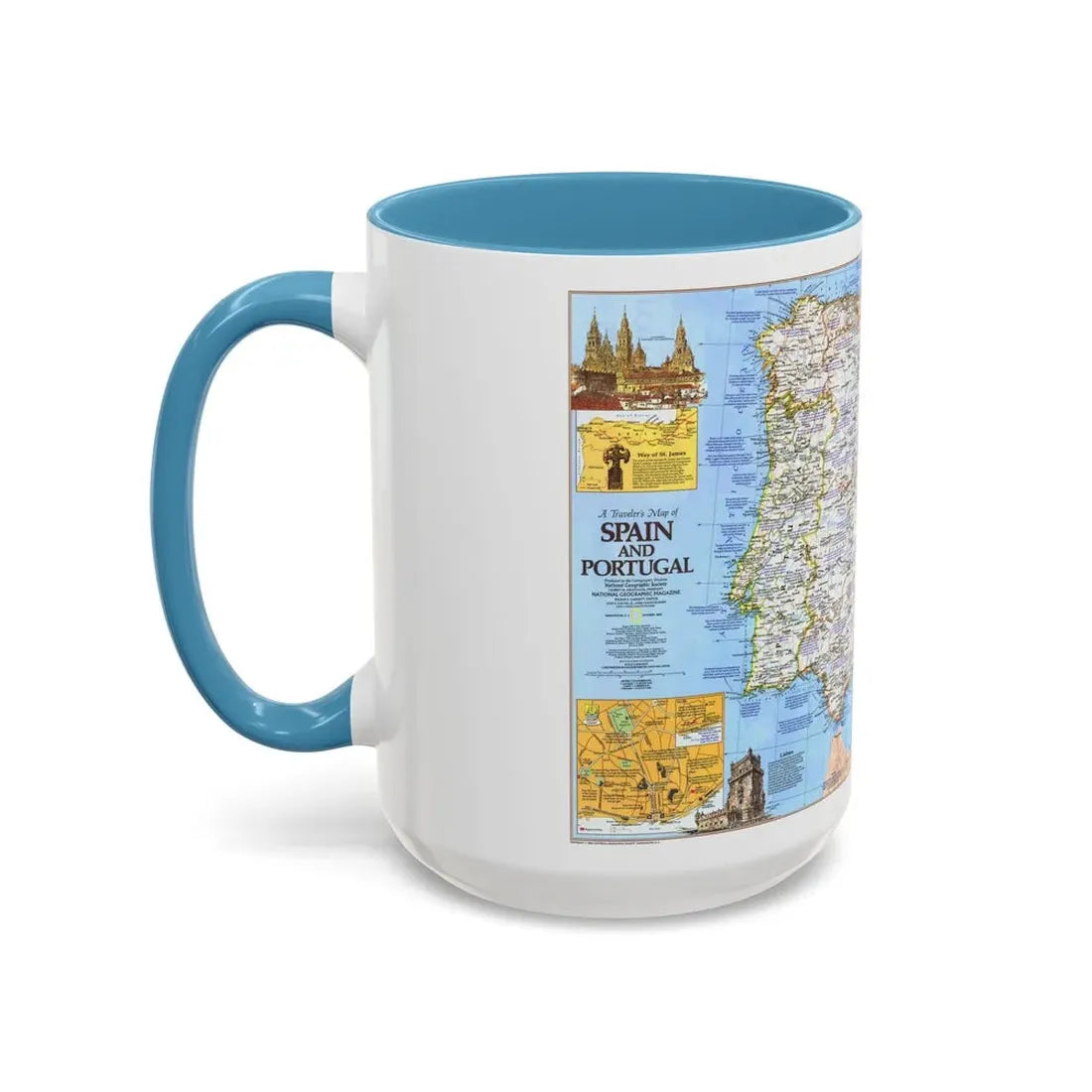 Spain and Portugal - A Traveller's Map 1 (1984) (Map) Accent Coffee Mug - Go Mug Yourself