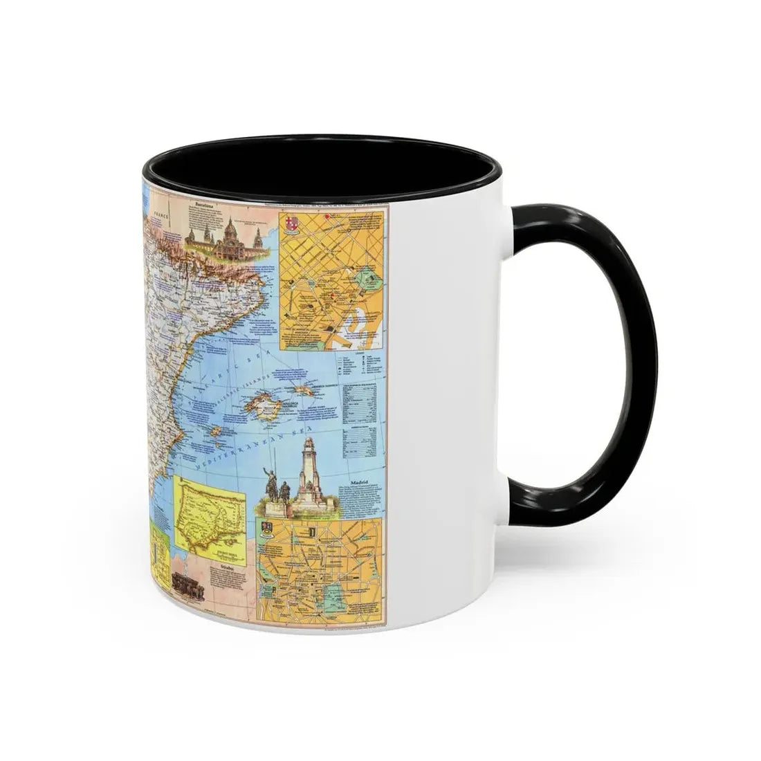 Spain and Portugal - A Traveller's Map 1 (1984) (Map) Accent Coffee Mug - Go Mug Yourself