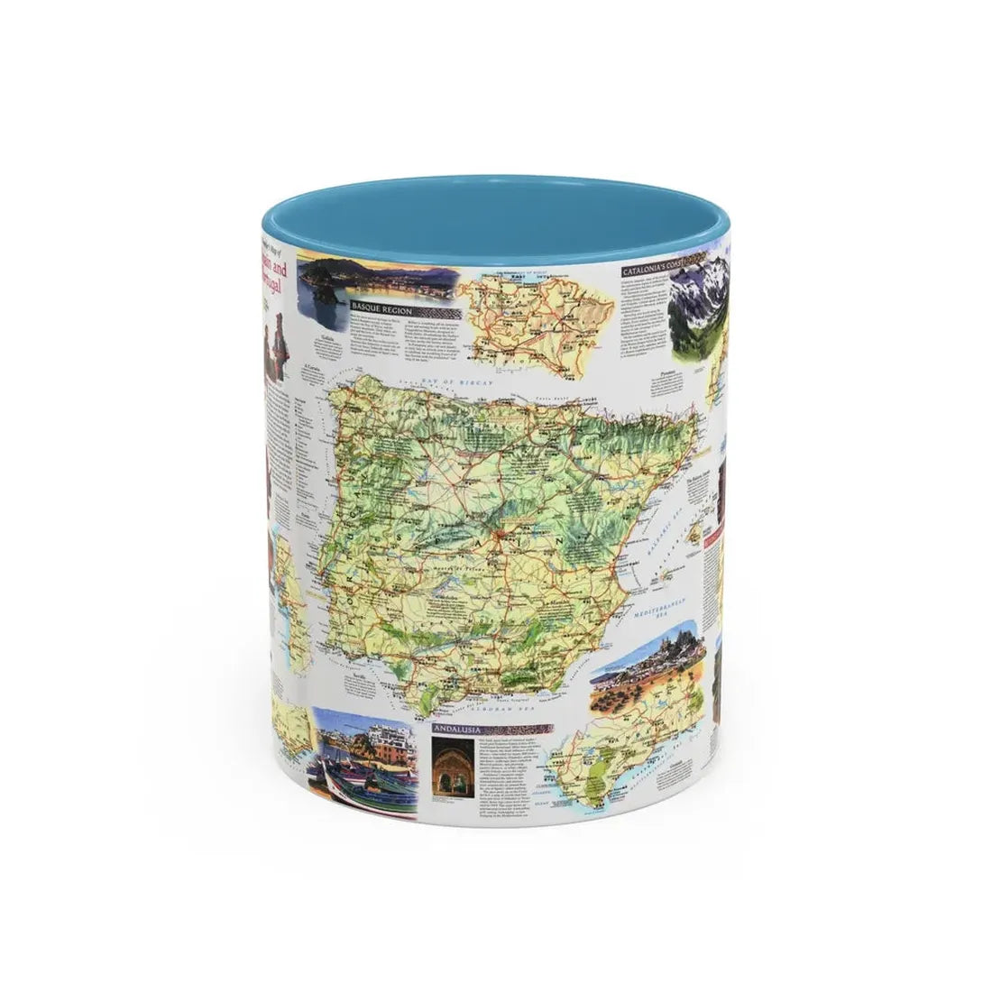 Spain and Portugal - A Traveller's Map (1998) (Map) Accent Coffee Mug 11oz Light Blue - Go Mug Yourself