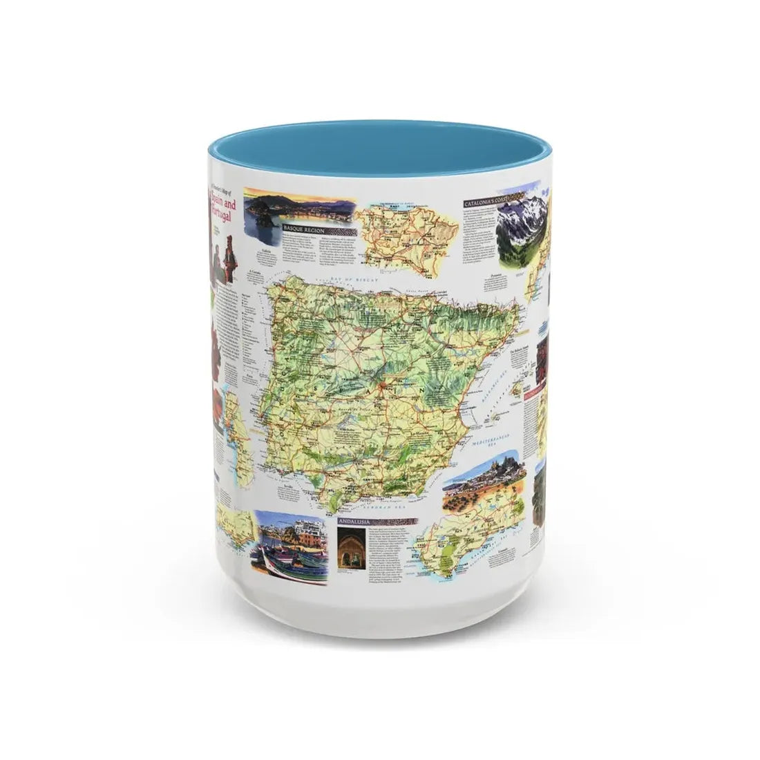 Spain and Portugal - A Traveller's Map (1998) (Map) Accent Coffee Mug 15oz Light Blue - Go Mug Yourself