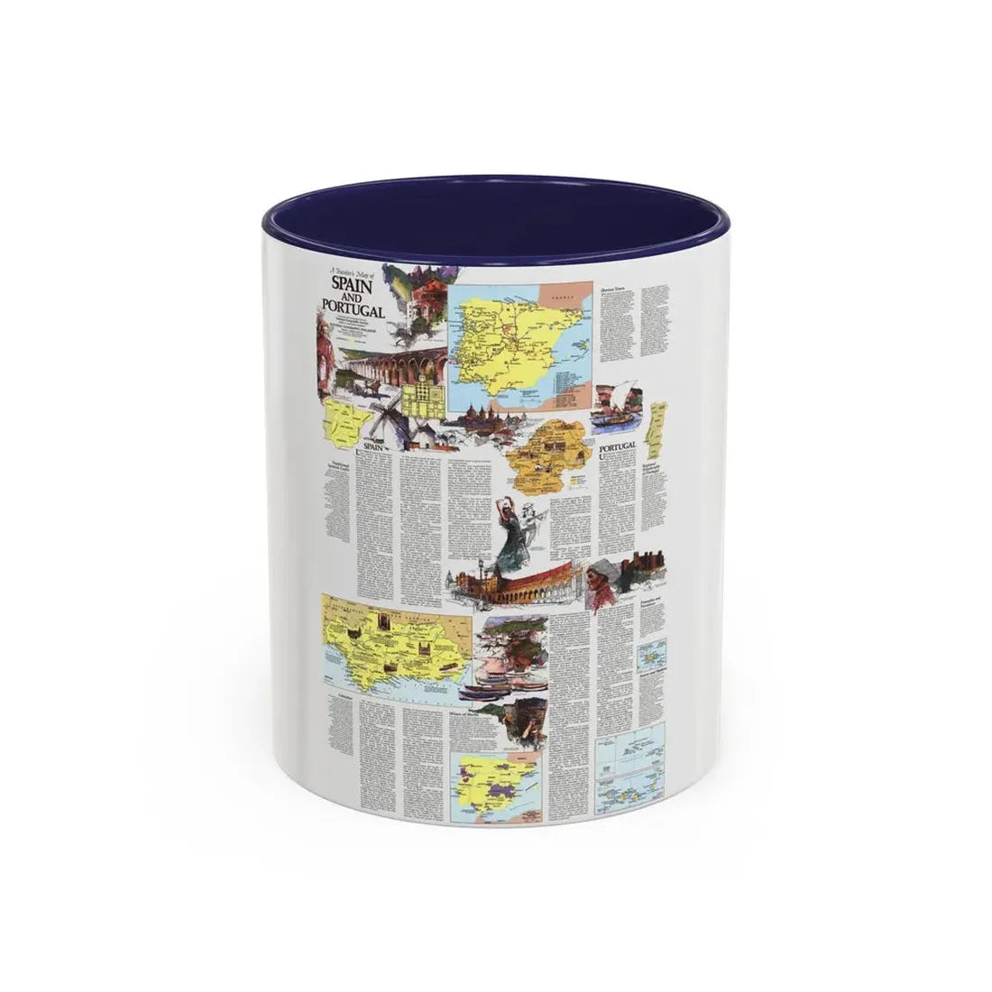 Spain and Portugal - A Traveller's Map 2 (1984) (Map) Accent Coffee Mug 11oz Navy - Go Mug Yourself