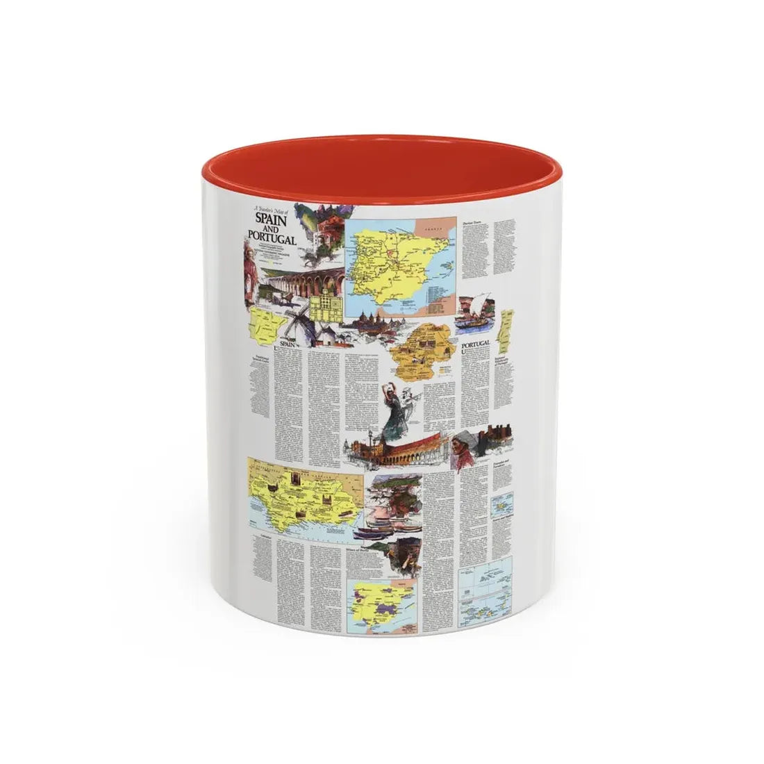 Spain and Portugal - A Traveller's Map 2 (1984) (Map) Accent Coffee Mug 11oz Red - Go Mug Yourself