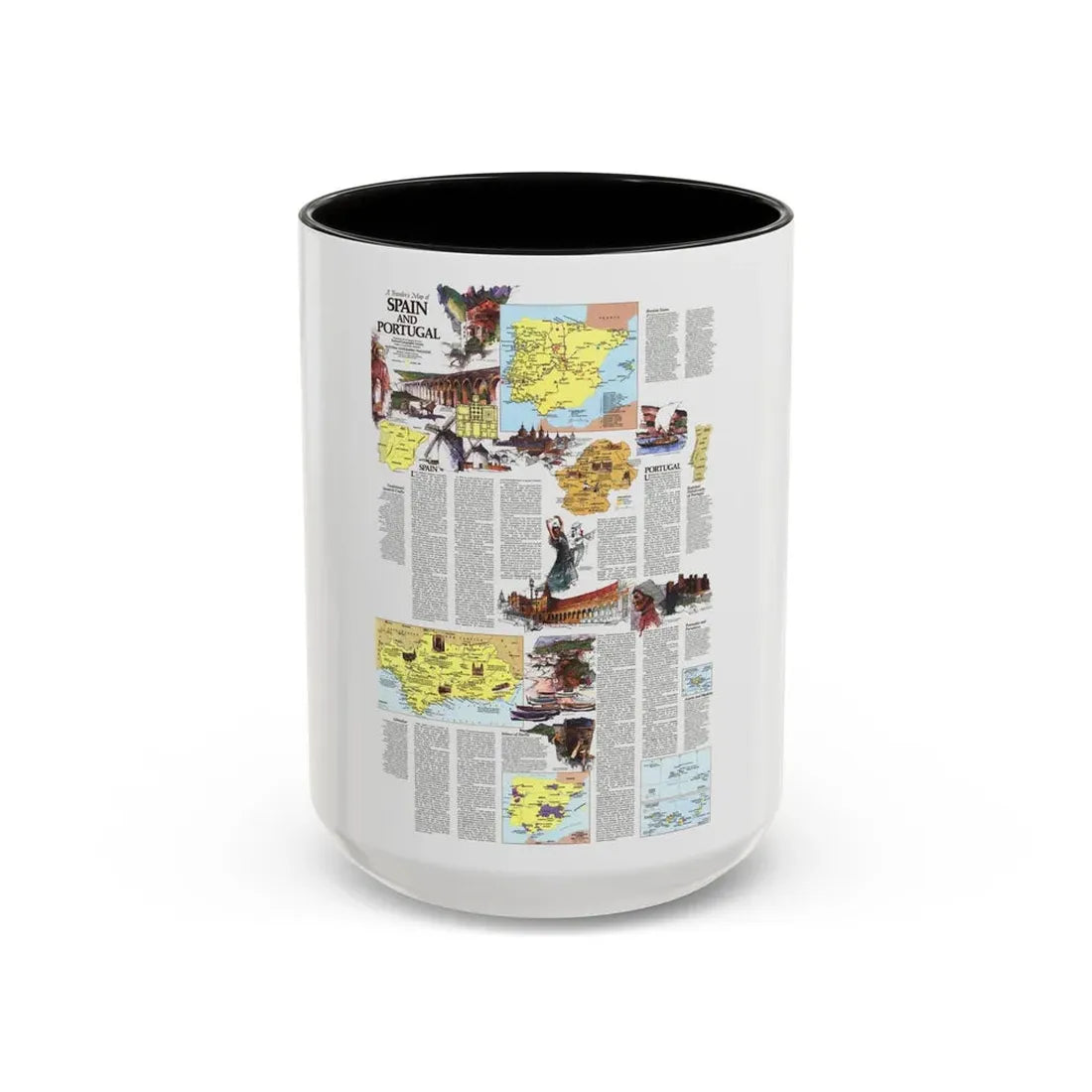 Spain and Portugal - A Traveller's Map 2 (1984) (Map) Accent Coffee Mug 15oz Black - Go Mug Yourself