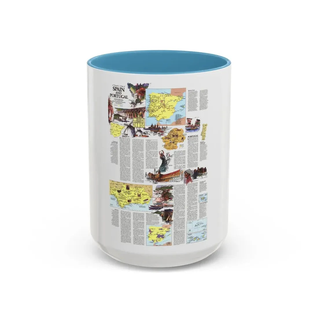 Spain and Portugal - A Traveller's Map 2 (1984) (Map) Accent Coffee Mug 15oz Light Blue - Go Mug Yourself