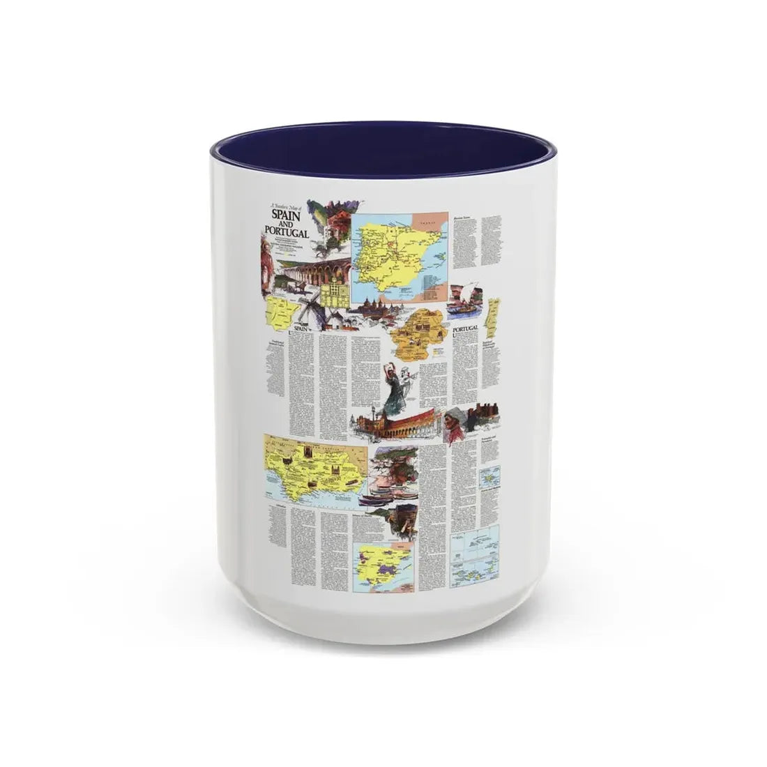 Spain and Portugal - A Traveller's Map 2 (1984) (Map) Accent Coffee Mug 15oz Navy - Go Mug Yourself