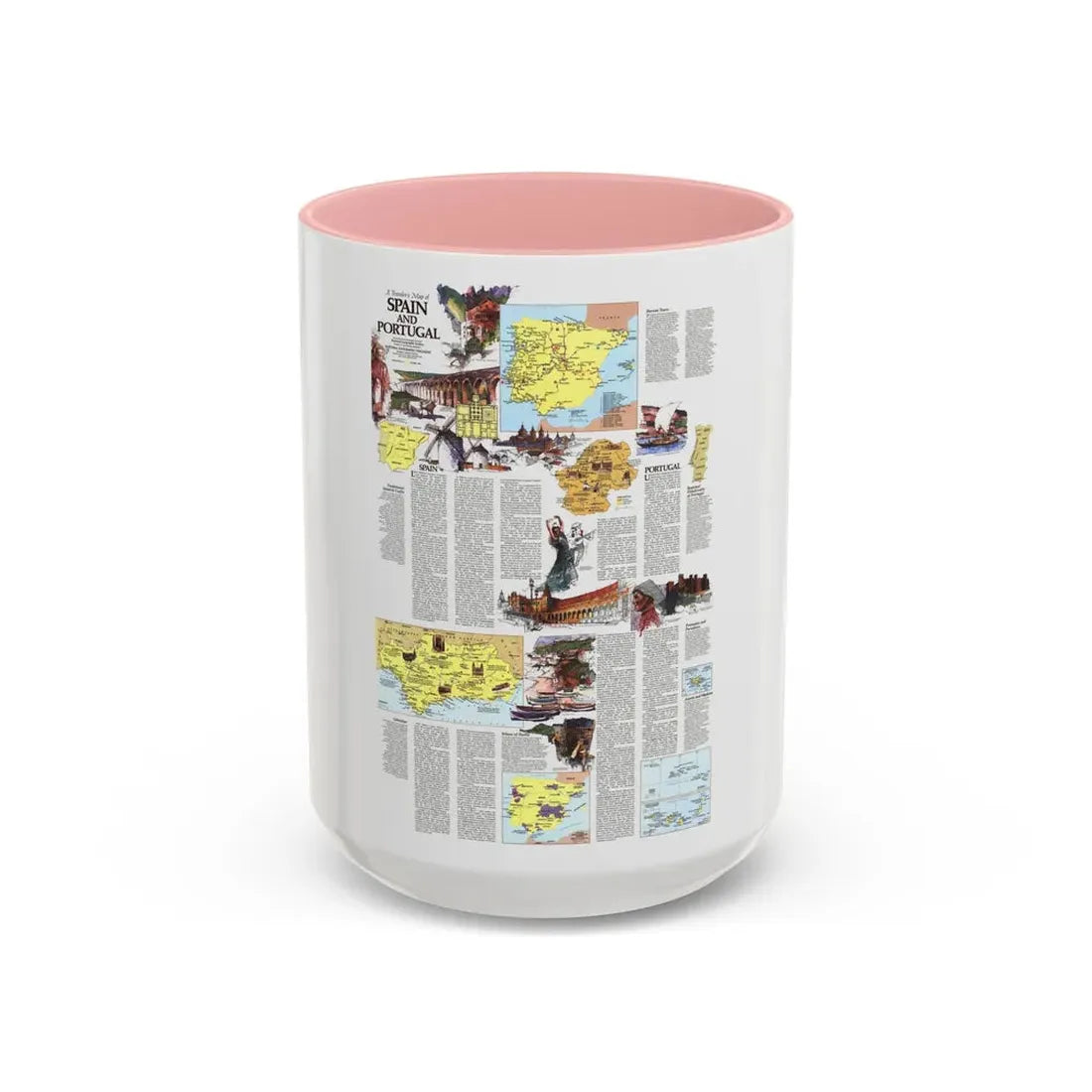 Spain and Portugal - A Traveller's Map 2 (1984) (Map) Accent Coffee Mug 15oz Pink - Go Mug Yourself