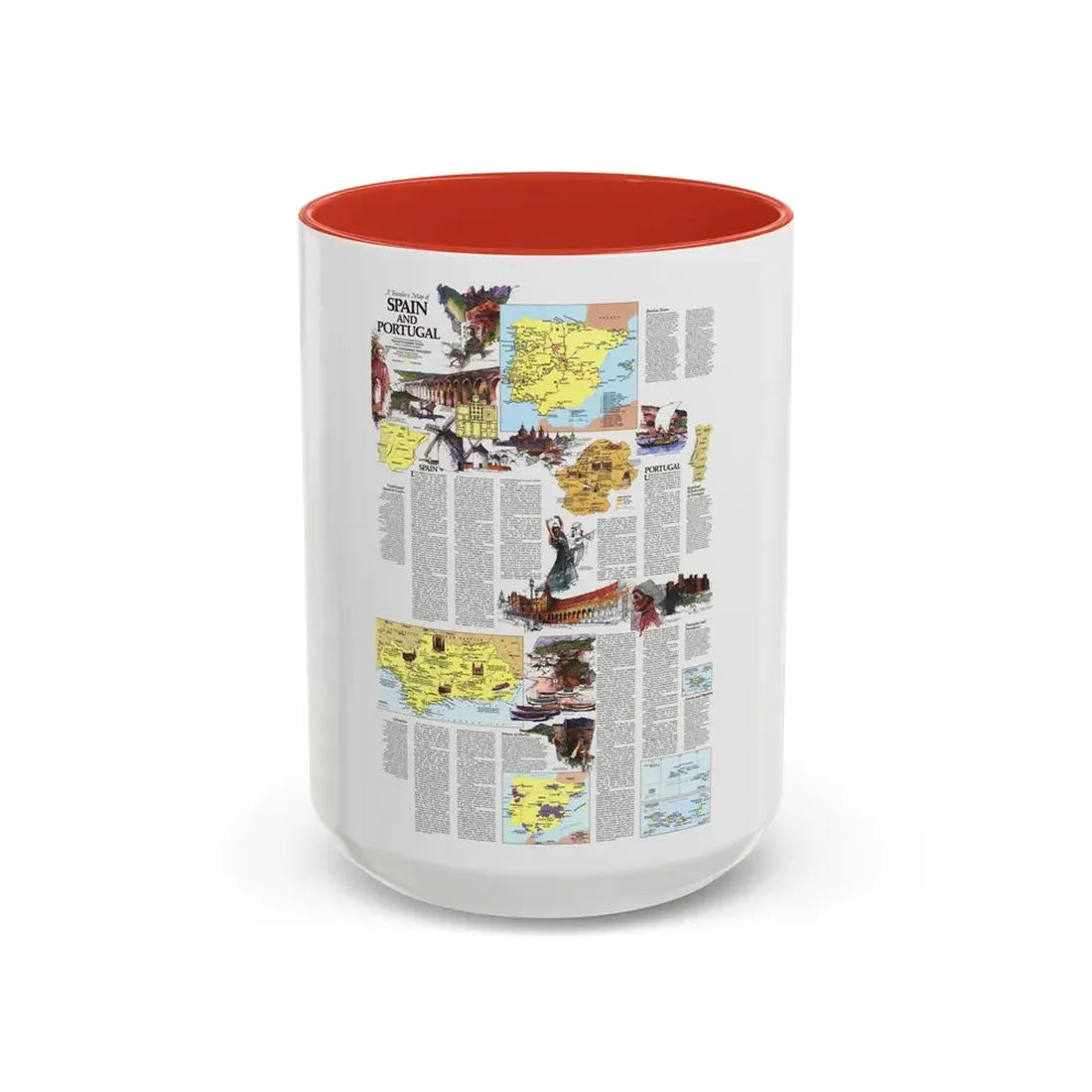 Spain and Portugal - A Traveller's Map 2 (1984) (Map) Accent Coffee Mug 15oz Red - Go Mug Yourself