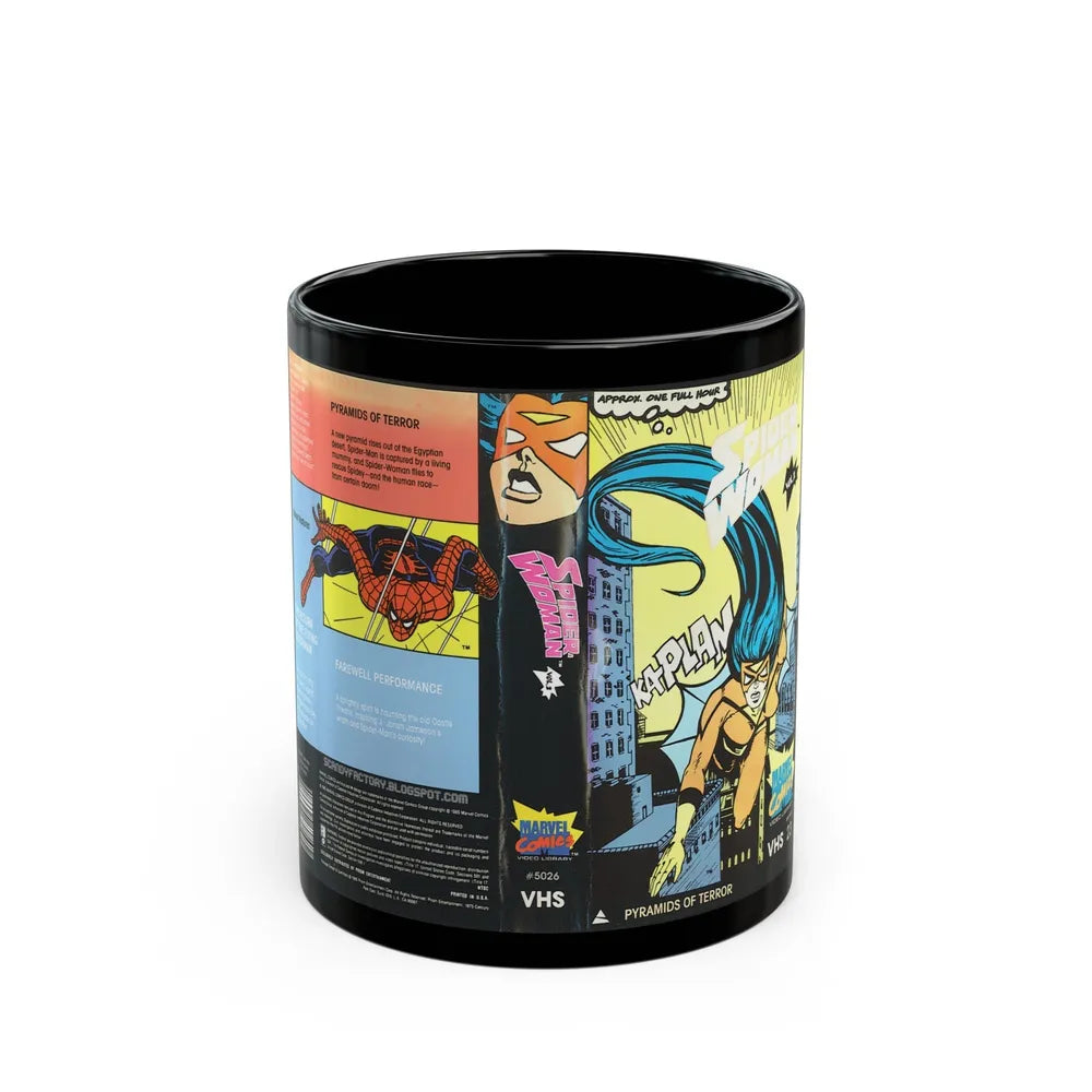 SPIDER WOMAN CARTOON (VHS COVER) - Black Coffee Mug-11oz-Go Mug Yourself