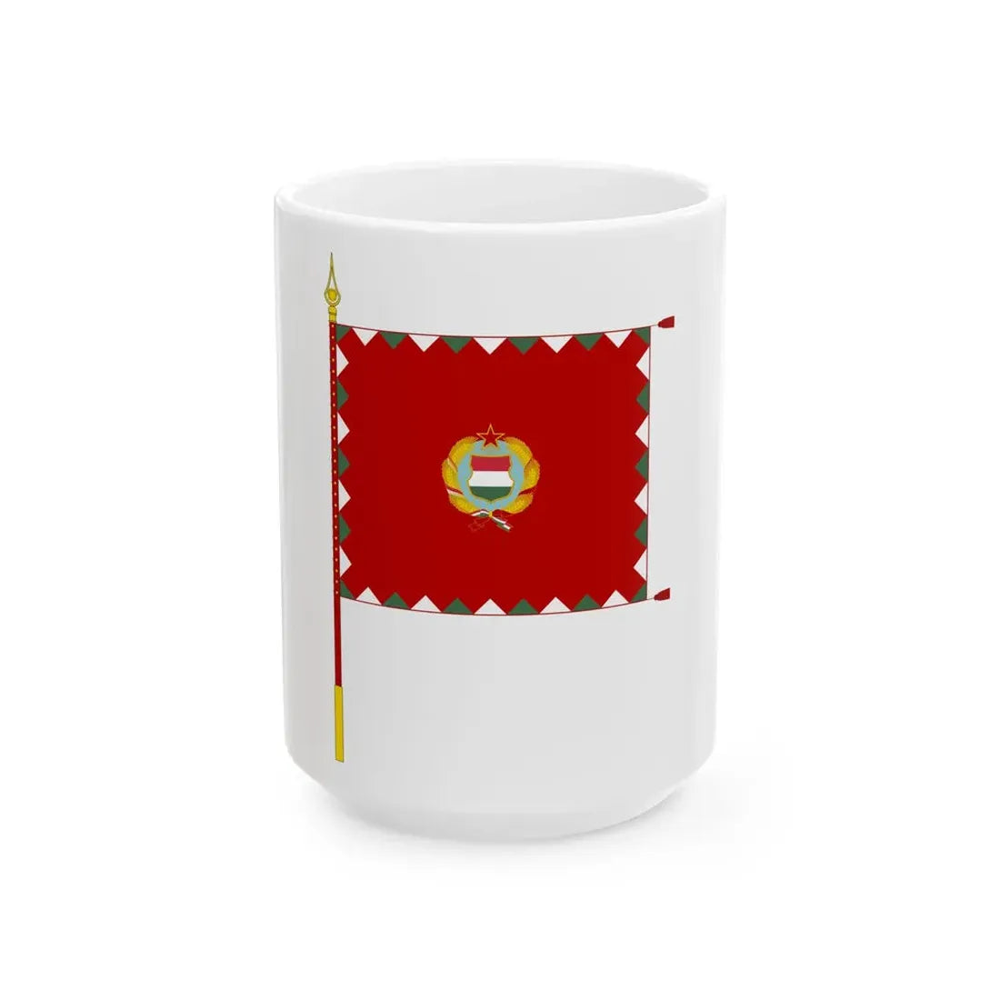 Standard for armoured regiments of the Hungarian Peoples Army 1957-1976 with staff (Hungary) White Coffee Mug 15oz - Go Mug Yourself