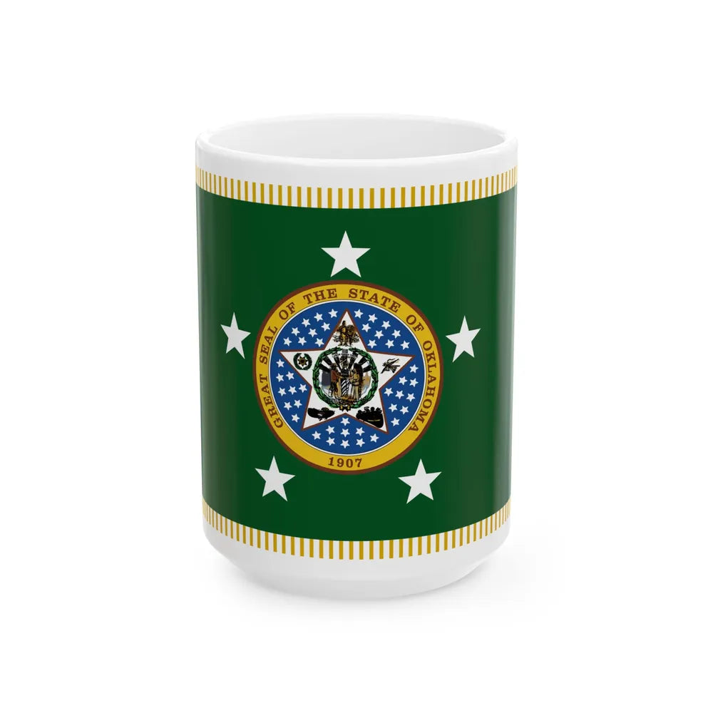 Standard of the Governor of Oklahoma With Fringe (United States) White Coffee Mug 15oz - Go Mug Yourself