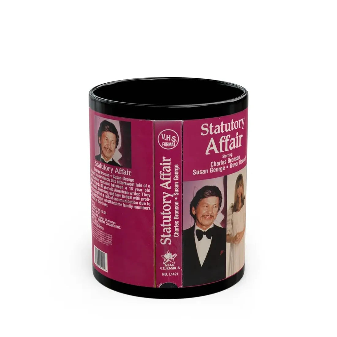 STATUTORY AFFAIR CHARLES BRONSON SUSAN GEORGE (VHS COVER) - Black Coffee Mug 11oz - Go Mug Yourself