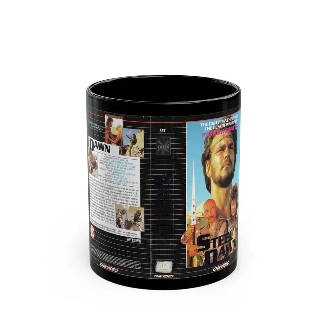 STEEL DAWN PATRICK SWAYZE (VHS COVER) - Black Coffee Mug 11oz - Go Mug Yourself