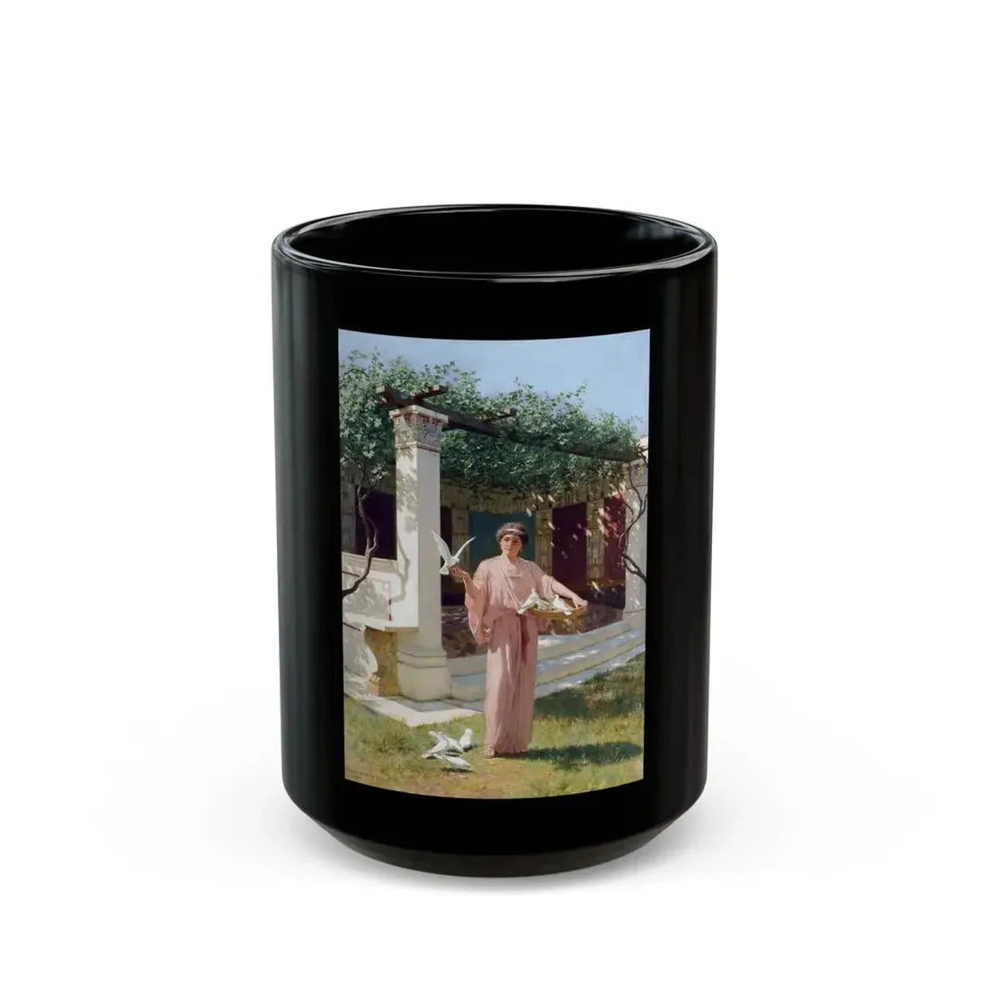 Stefan Bakalowicz (1857-1947) Feeding the doves - Black Coffee Mug 15oz - Go Mug Yourself