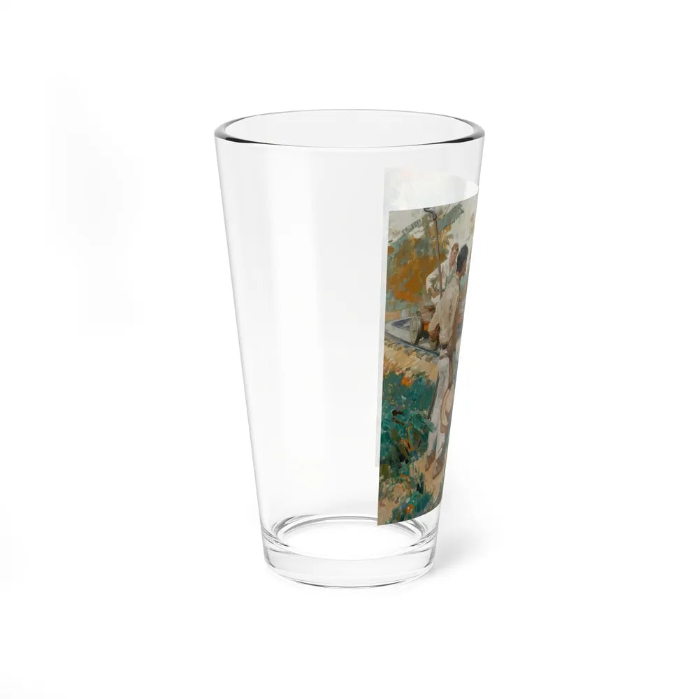 Stopped on the Tracks, story illustration, 1927 (Magazine Illustration) Pint Glass 16oz - Go Mug Yourself