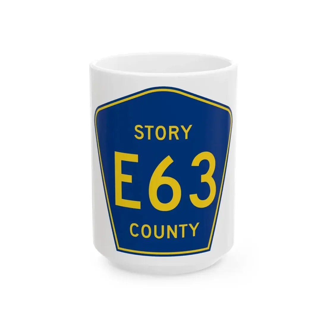 Story County Route E63 IA (Iowa) (Road Sign) White Coffee Mug 15oz - Go Mug Yourself