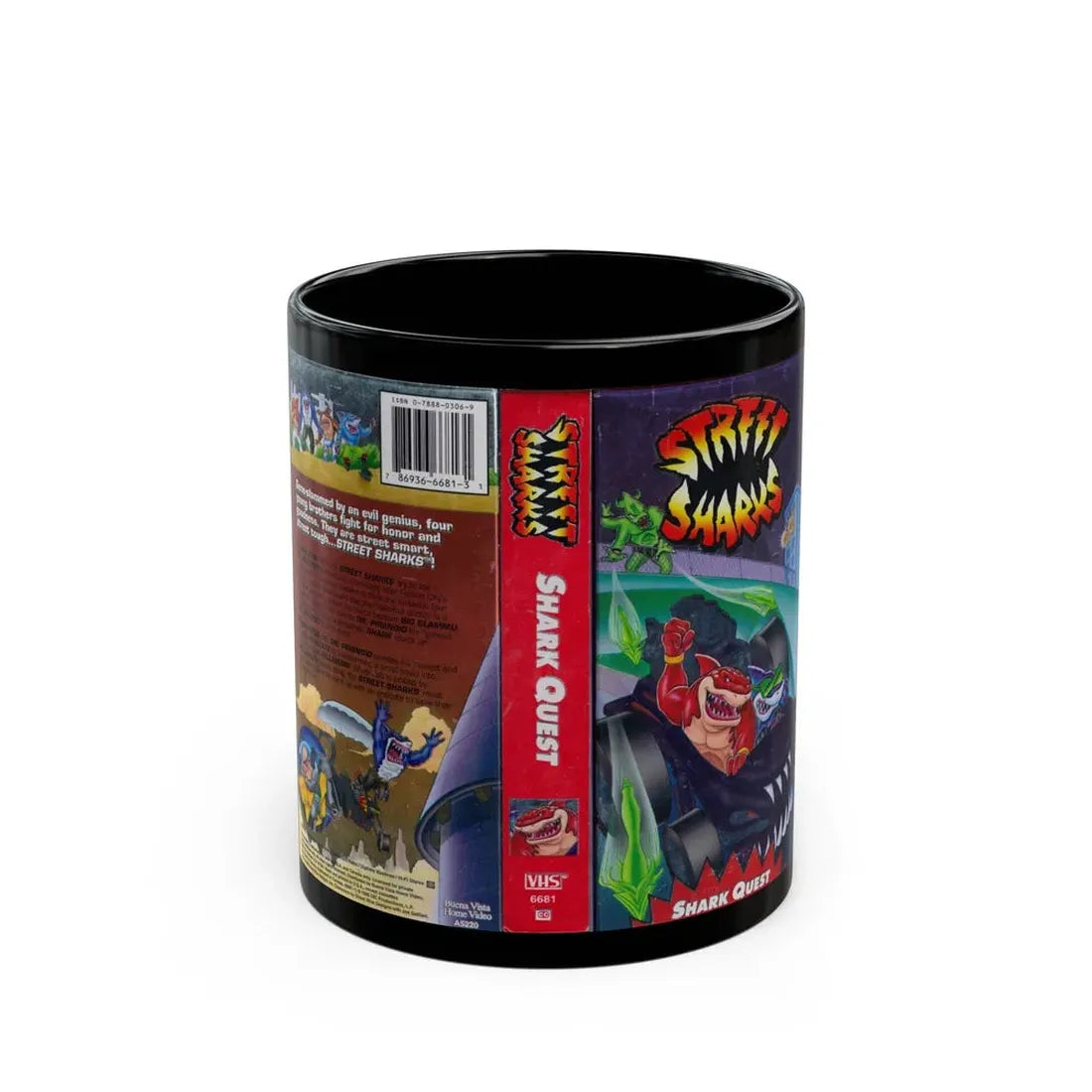STREET SHARKS SHARK QUEST (VHS COVER) - Black Coffee Mug 11oz - Go Mug Yourself