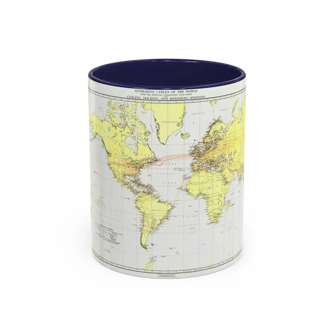 Submarine Cables of the World (1896) (Map) Accent Coffee Mug 11oz Navy - Go Mug Yourself