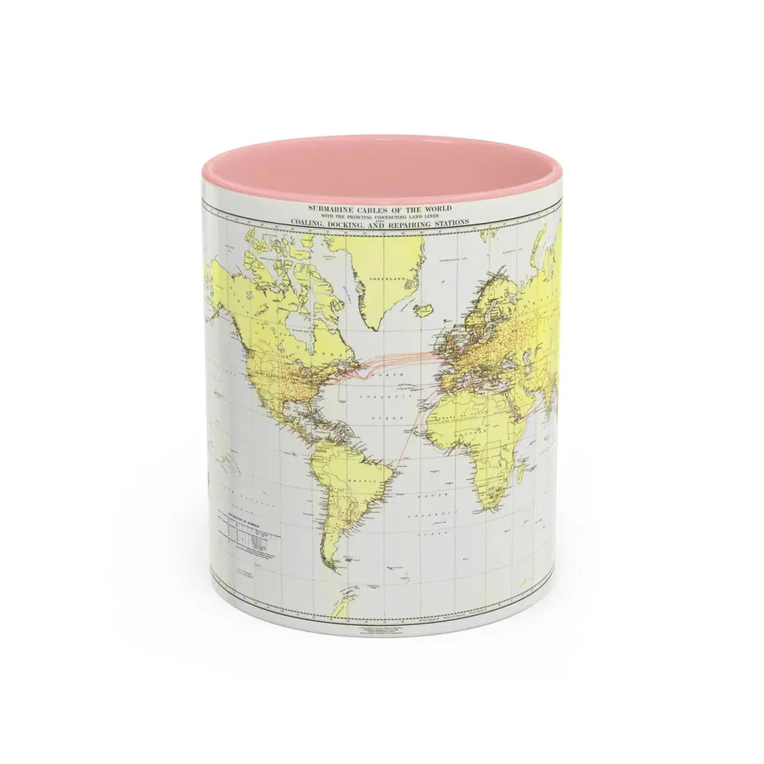 Submarine Cables of the World (1896) (Map) Accent Coffee Mug 11oz Pink - Go Mug Yourself