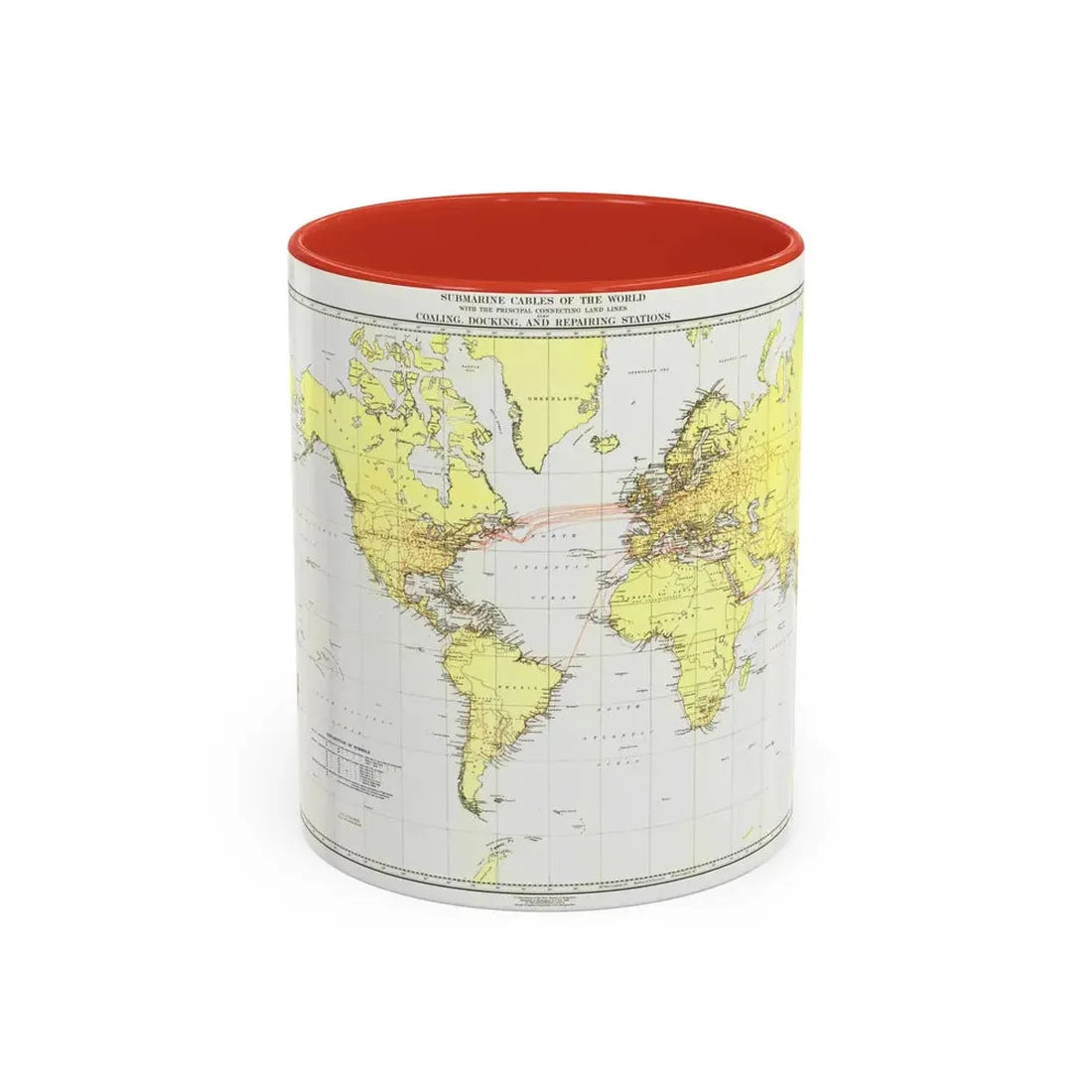 Submarine Cables of the World (1896) (Map) Accent Coffee Mug 11oz Red - Go Mug Yourself