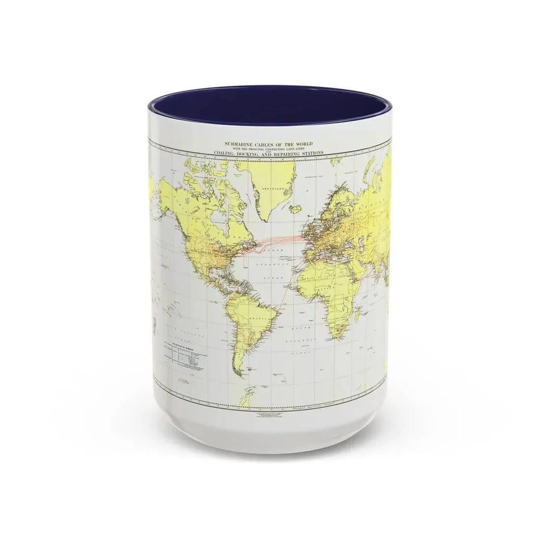 Submarine Cables of the World (1896) (Map) Accent Coffee Mug 15oz Navy - Go Mug Yourself