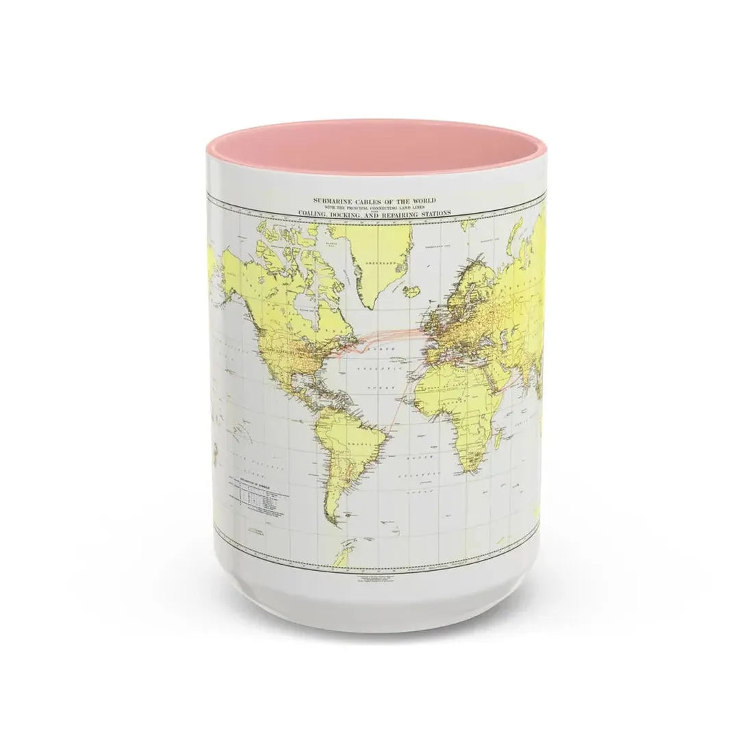 Submarine Cables of the World (1896) (Map) Accent Coffee Mug 15oz Pink - Go Mug Yourself