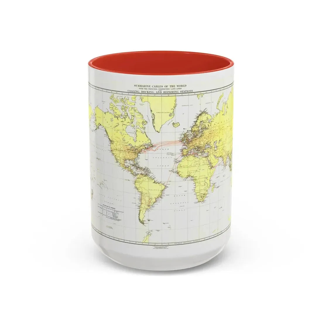 Submarine Cables of the World (1896) (Map) Accent Coffee Mug 15oz Red - Go Mug Yourself