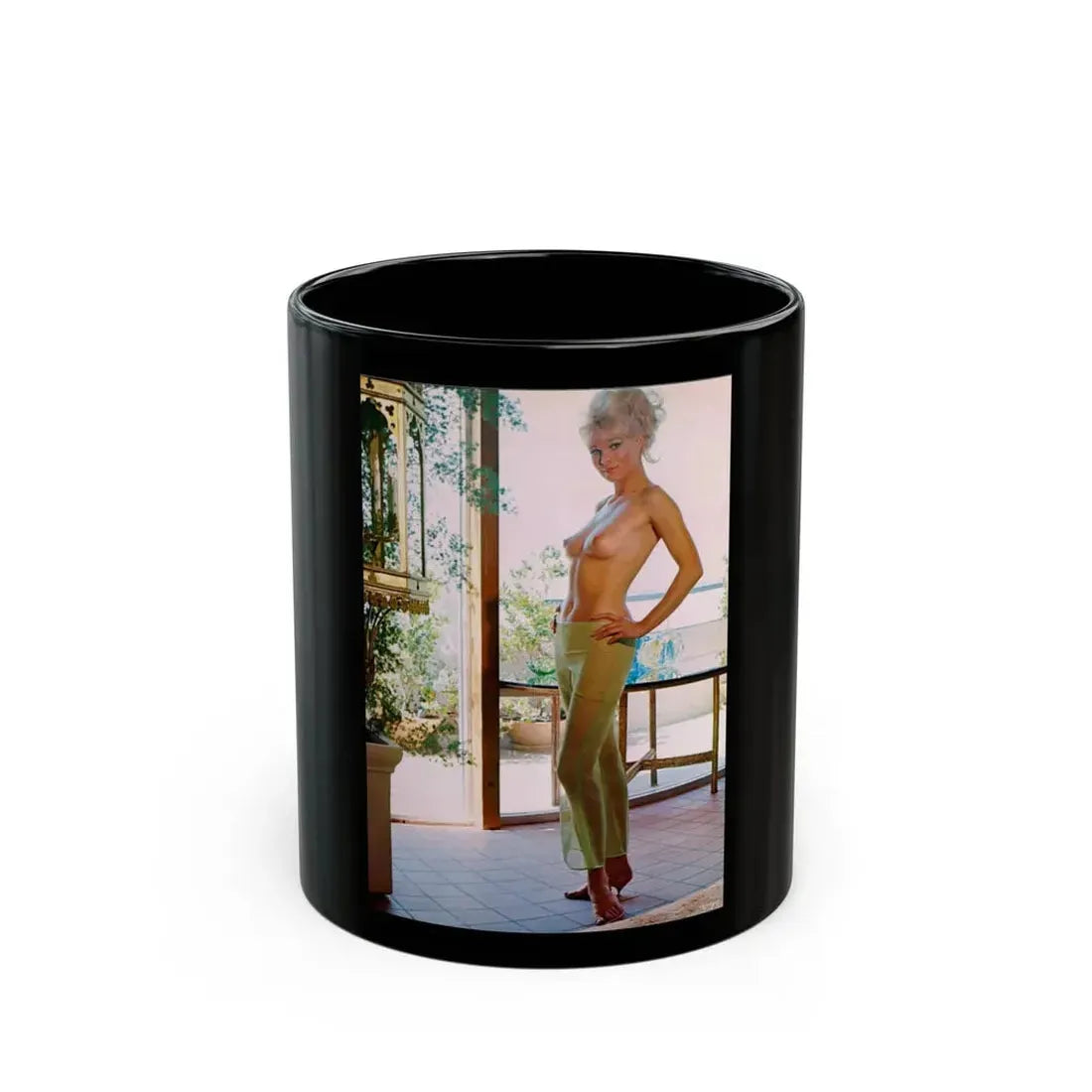 Susan Denberg #67 - Topless (Vintage Female Icon) Black Coffee Mug 11oz - Go Mug Yourself