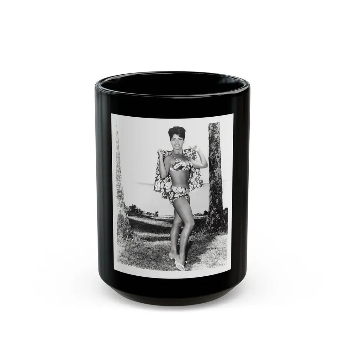 Susan Hart #15 - 8x10 B&W 2-Piece Swimsuit ''Ride The Wild Surf'' '64 Movie Promo Photo3 (Vintage Female Icon) Black Coffee Mug 15oz - Go Mug Yourself