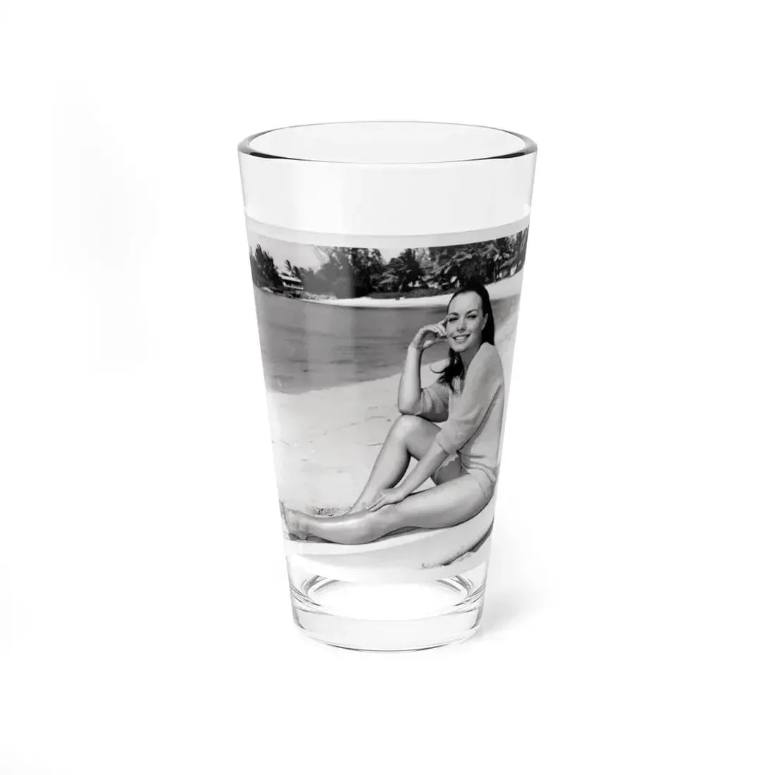 Susan Hart #17 - 8x10 B&W Cheesecake 2-Piece Swimsuit with Overshirt ''Ride The Wild Surf'' '64 Movie Promo Photo (Vintage Female Icon) Pint Glass 16oz 16oz - Go Mug Yourself