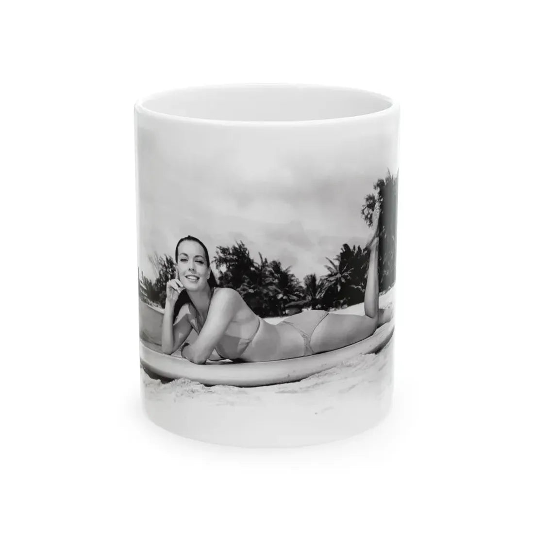 Susan Hart #18 - 8x10 B&W Cheesecake 2-Piece Swimsuit ''Ride The Wild Surf'' '64 Movie Promo Photo (Vintage Female Icon) White Coffee Mug 11oz - Go Mug Yourself