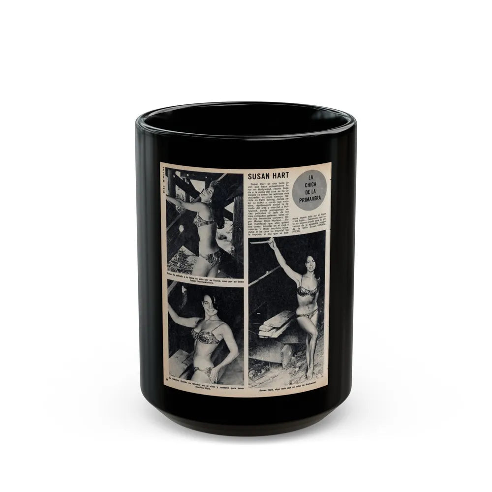 Susan Hart #50 - Vintage 8x10 B&W Foreign Magazine with 3 Full Body 2-Piece Swimsuit Photos & Article (Vintage Female Icon) Black Coffee Mug-15oz-Go Mug Yourself