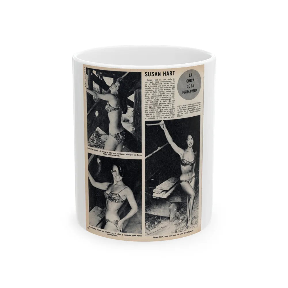 Susan Hart #50 - Vintage 8x10 B&W Foreign Magazine with 3 Full Body 2-Piece Swimsuit Photos & Article (Vintage Female Icon) White Coffee Mug-11oz-Go Mug Yourself