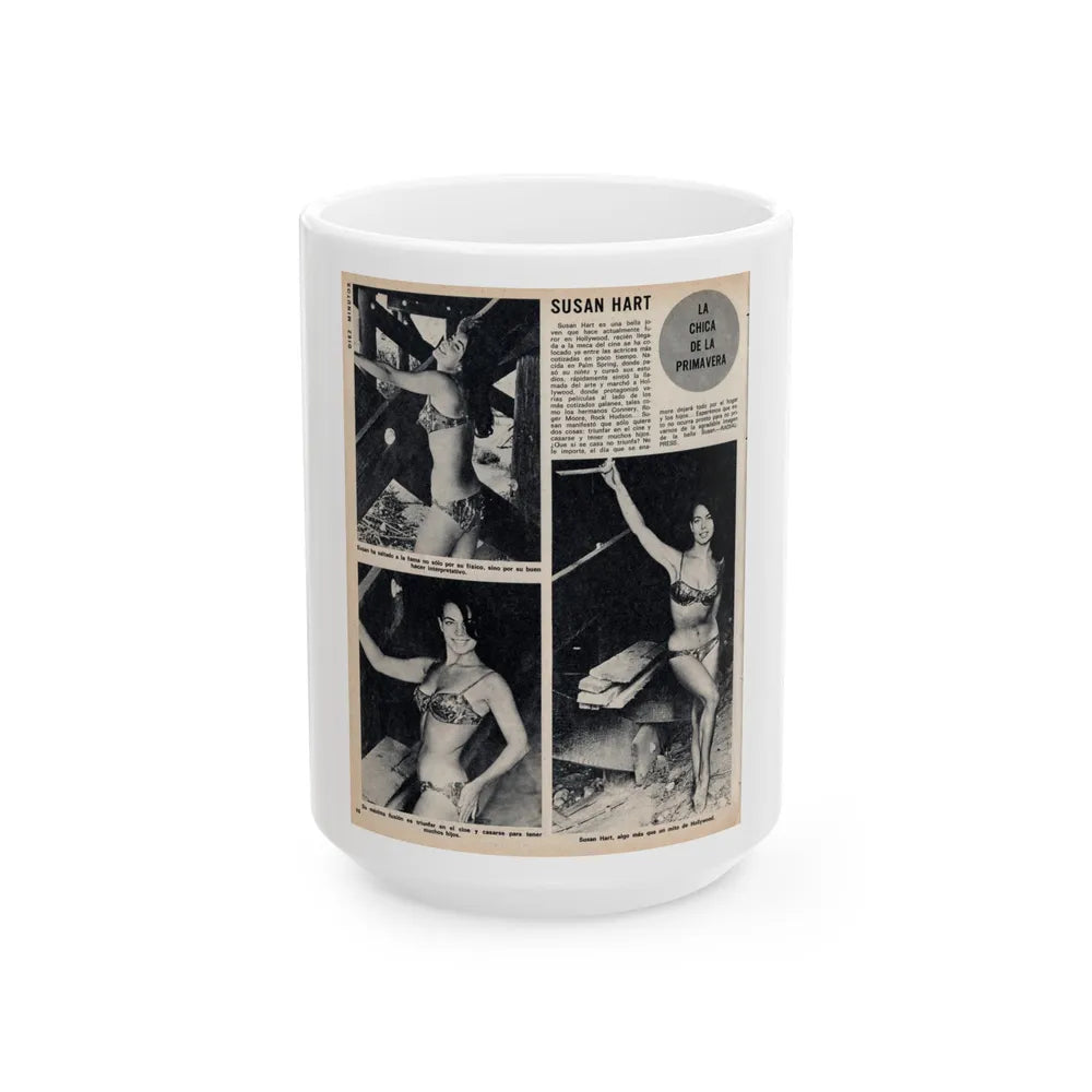 Susan Hart #50 - Vintage 8x10 B&W Foreign Magazine with 3 Full Body 2-Piece Swimsuit Photos & Article (Vintage Female Icon) White Coffee Mug-15oz-Go Mug Yourself