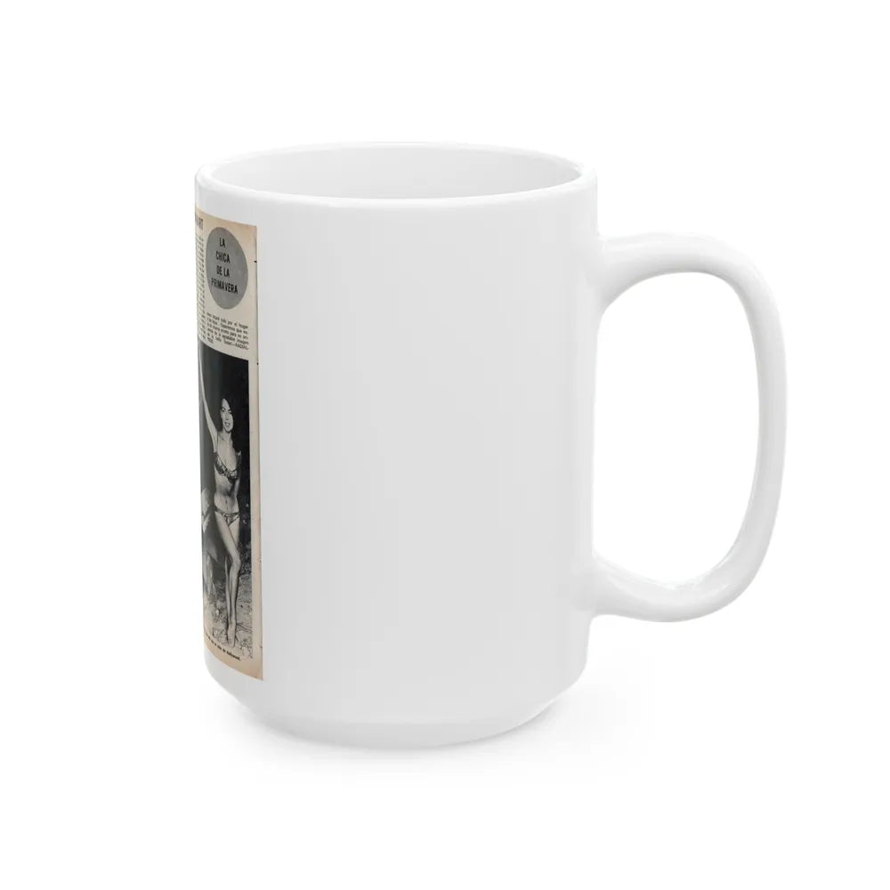 Susan Hart #50 - Vintage 8x10 B&W Foreign Magazine with 3 Full Body 2-Piece Swimsuit Photos & Article (Vintage Female Icon) White Coffee Mug-Go Mug Yourself