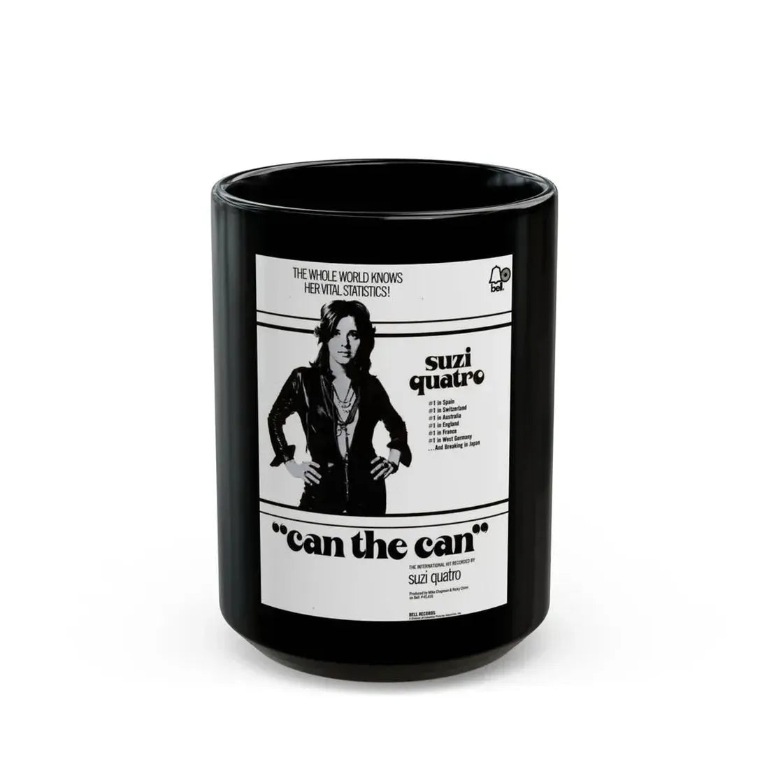 Suzi Quatro 1973 (Music Poster) Black Coffee Mug 15oz - Go Mug Yourself