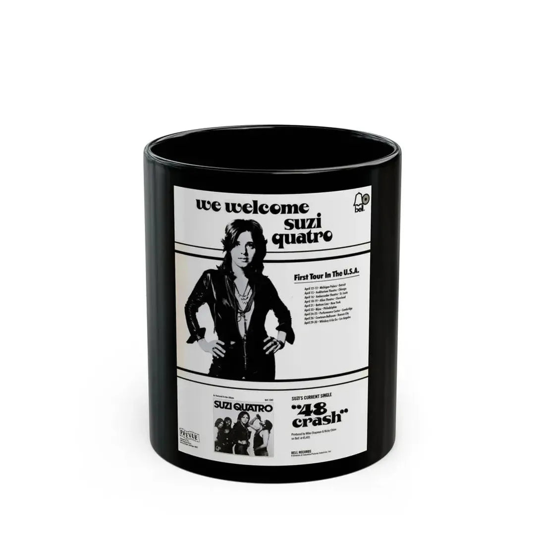 Suzi Quatro 1974 (Music Poster) Black Coffee Mug 11oz - Go Mug Yourself