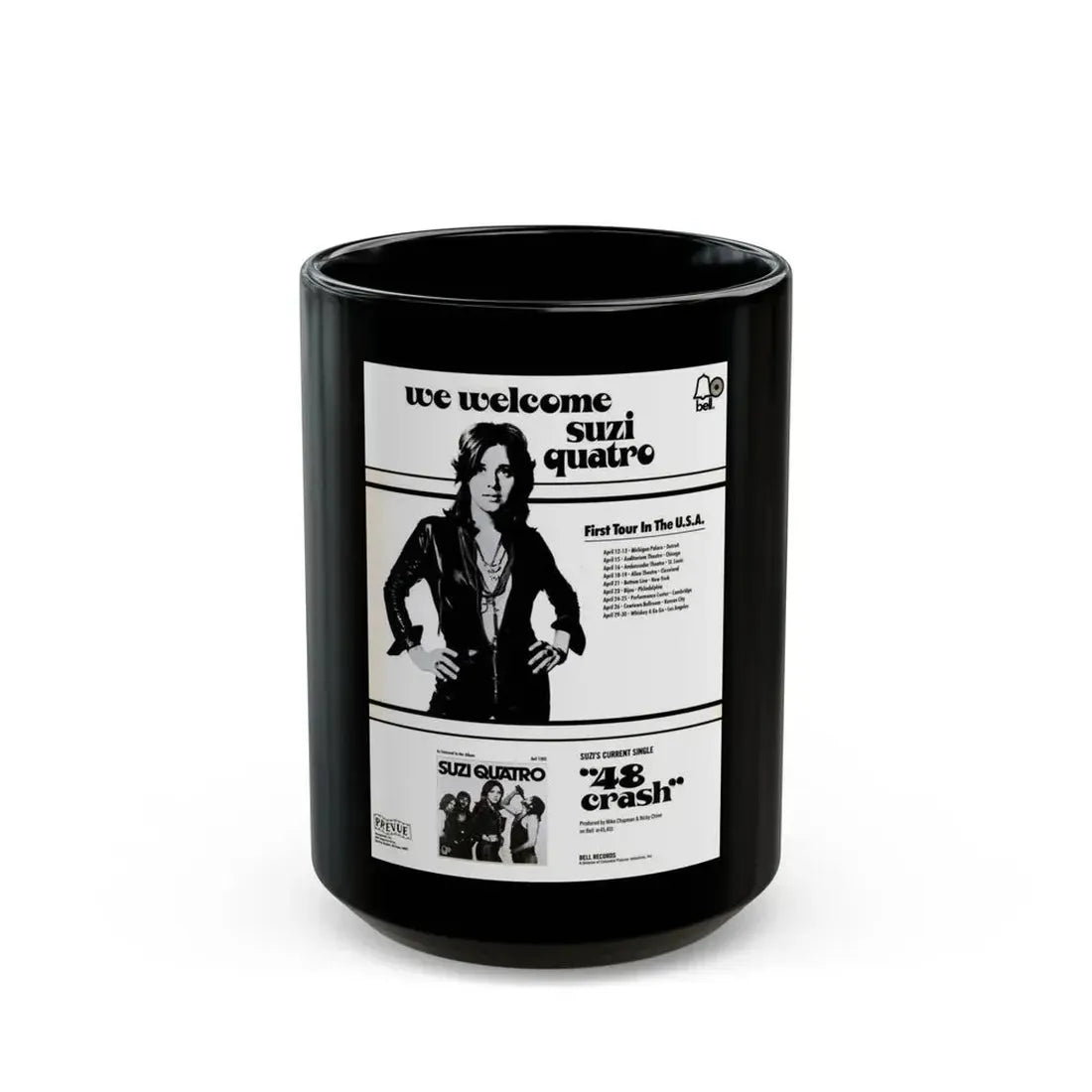 Suzi Quatro 1974 (Music Poster) Black Coffee Mug 15oz - Go Mug Yourself