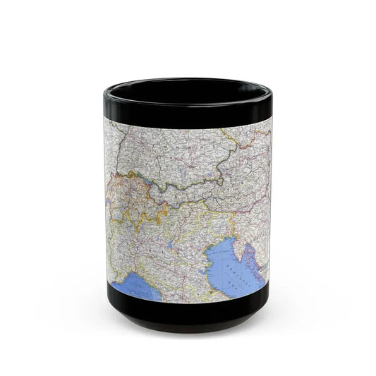 Switzerland, Austria, and Northern Italy (1965) (Map) Black Coffee Mug 15oz - Go Mug Yourself