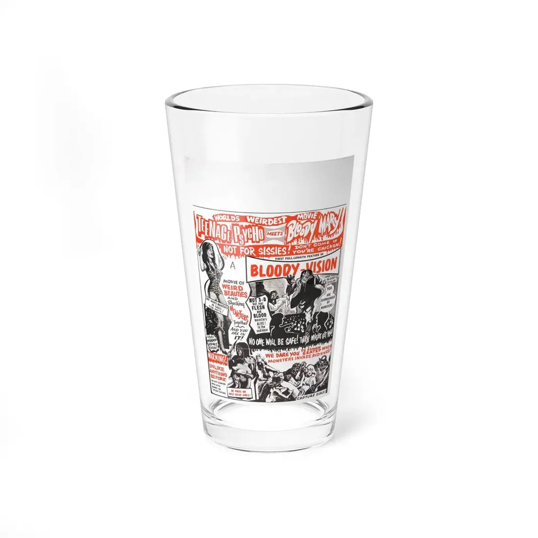 TEENAGE PSYCHO MEETS BLOODY MARY (INCREDIBLY STRANGE CREATURES...) 1963 Movie Poster - Pint Glass 16oz 16oz - Go Mug Yourself