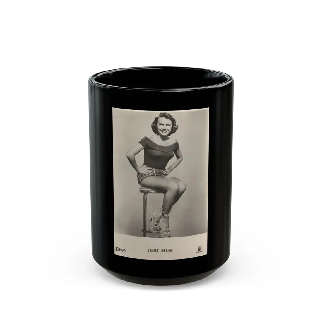 Terry Moore #136 - 8x10 B&W Full Body Cheesecake Photo1 (Vintage Female Icon) Black Coffee Mug 15oz - Go Mug Yourself