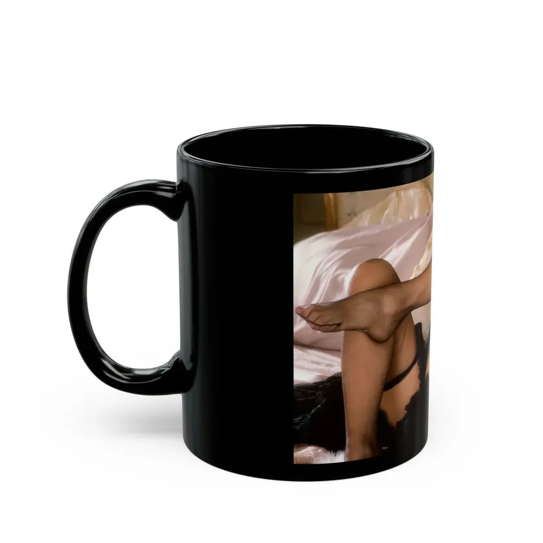 Terry Moore #404 - Unreleased Aug. '84 Playboy Photo from shoot toplesss in lingerie & stockings 1 sexy foot exposed (Vintage Female Icon) Black Coffee Mug - Go Mug Yourself