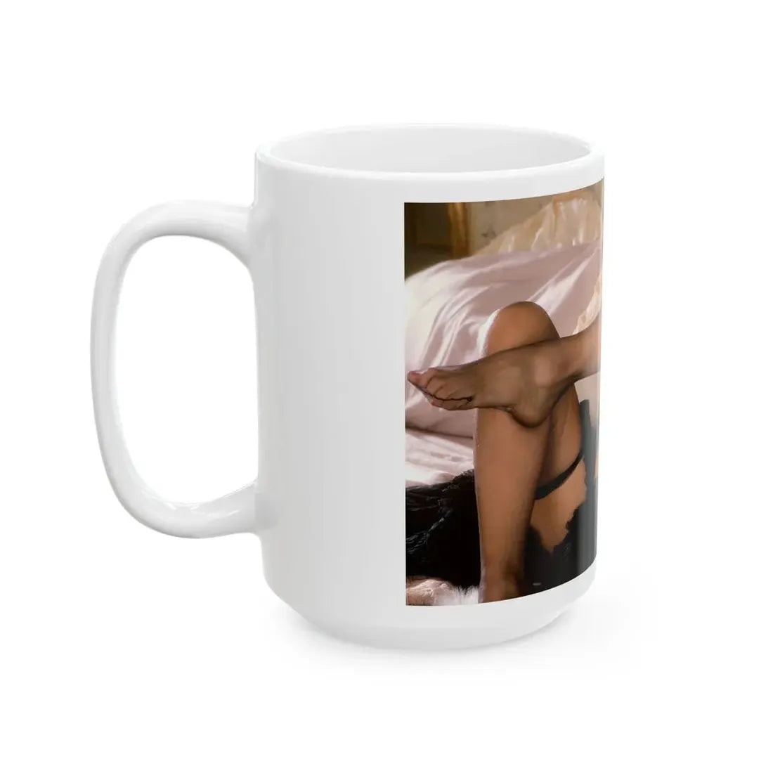 Terry Moore #404 - Unreleased Aug. '84 Playboy Photo from shoot toplesss in lingerie & stockings 1 sexy foot exposed (Vintage Female Icon) White Coffee Mug - Go Mug Yourself