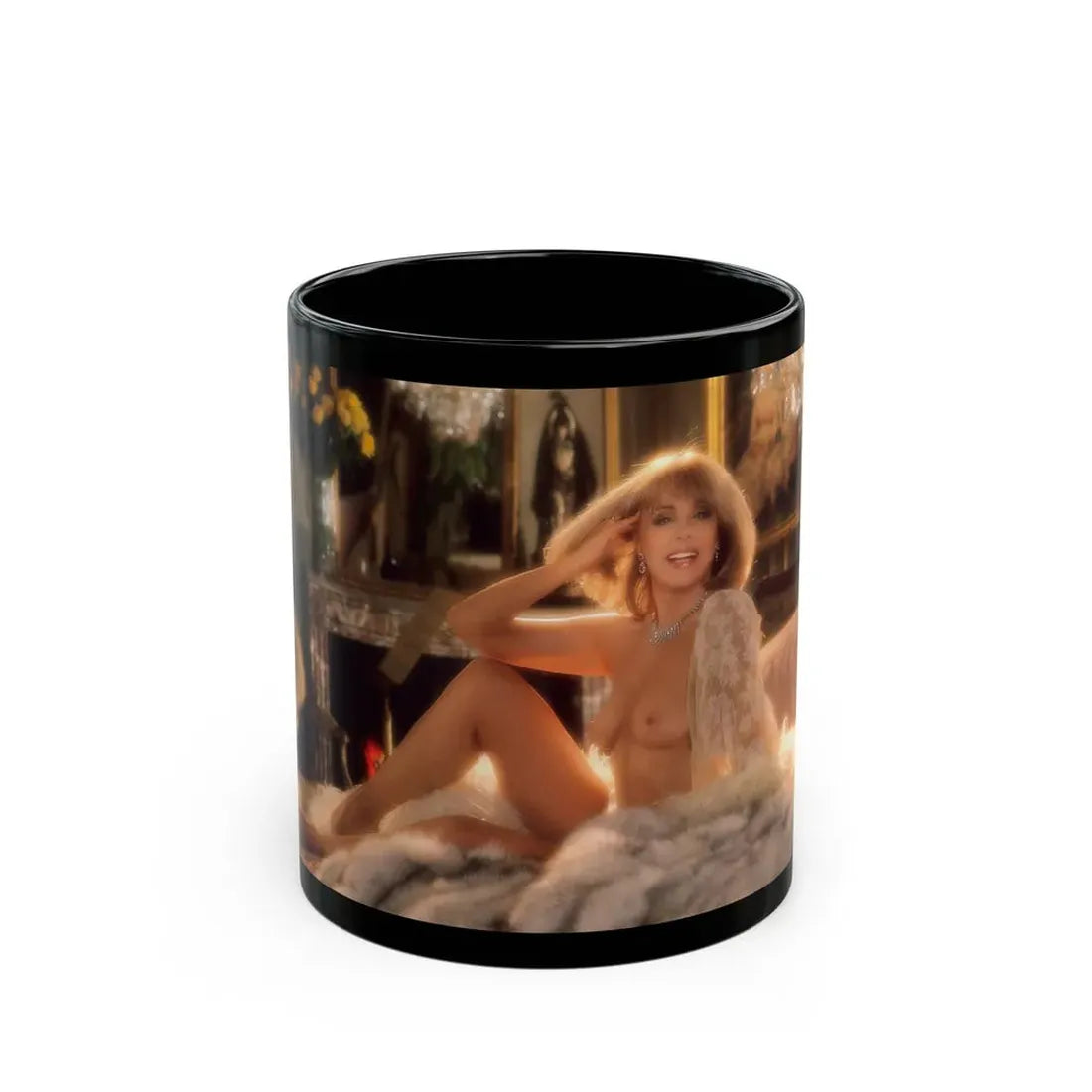 Terry Moore #406 - Unreleased Aug. '84 Playboy Photo from shoot topless in lingerie & heels (Vintage Female Icon) Black Coffee Mug 11oz - Go Mug Yourself